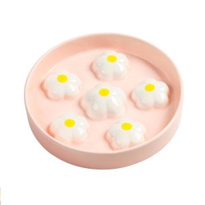 Comedero antivoracidad para gatos de cerámica, diseño floral blanco