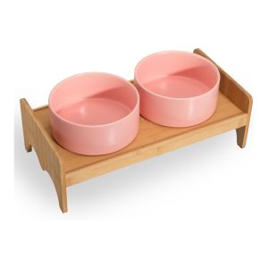 Comedero elevado para perros pequeños y medianos con soporte de bambú