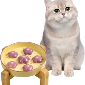 Comedero gato antivoracidad elevado con soporte de bambú antideslizante