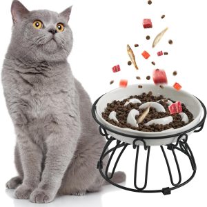 Comedero gato antivoracidad elevado con soporte metálico antideslizante