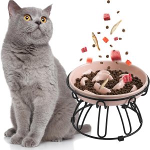 Comedero para gato antivoracidad elevado con soporte metálico antideslizante