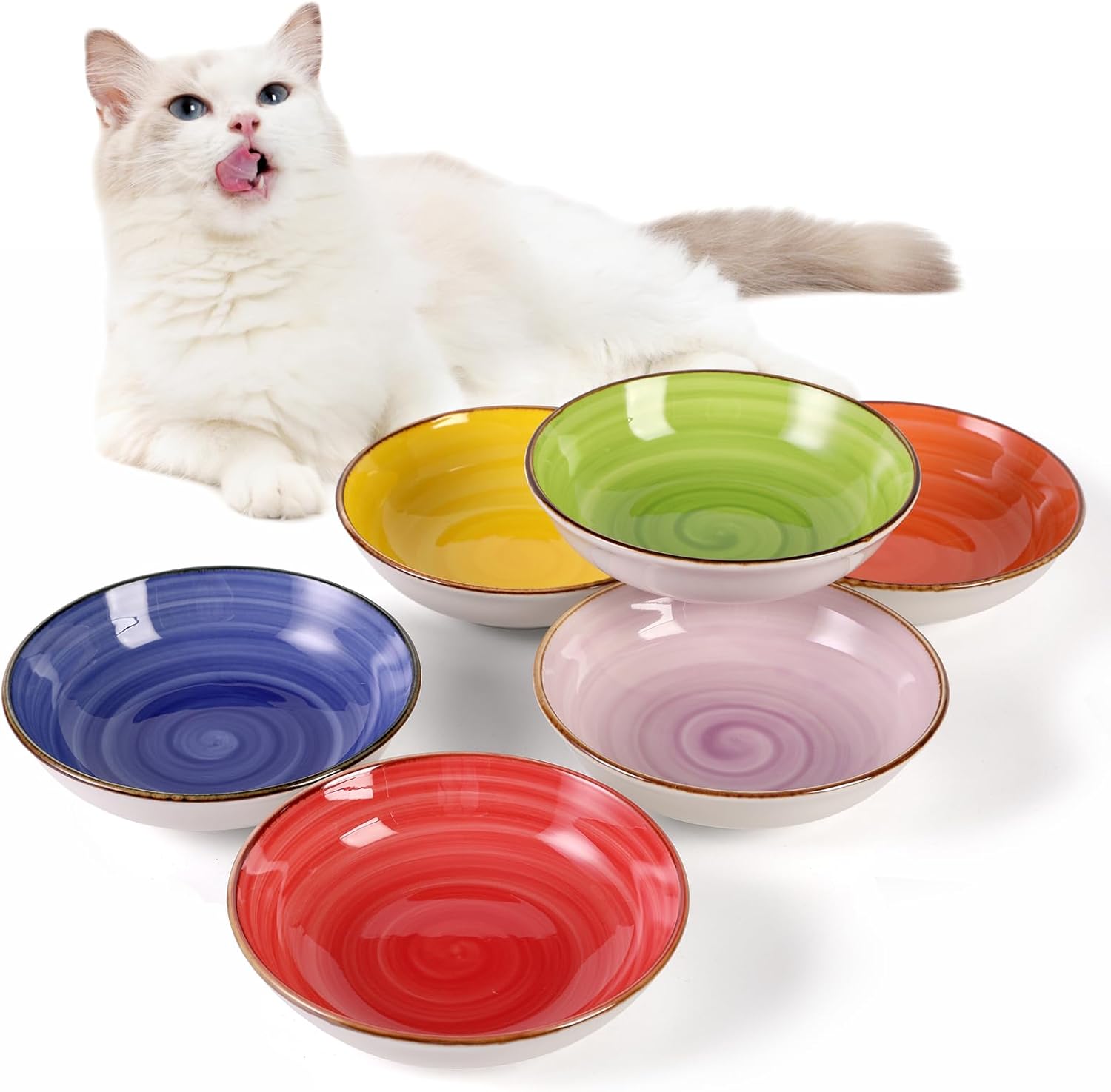 Comedero para gatos de cerámica con diseño en espiral, set de 6 colores