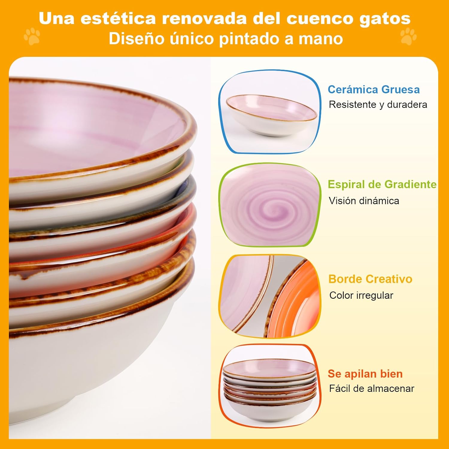 Comedero para gatos de cerámica con diseño en espiral, set de 6 colores - Imagen 3