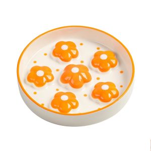 Comedero para gatos de cerámica diseño floral naranja 16 x 3 cm