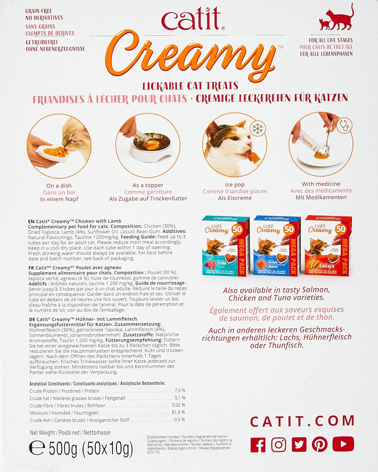 Comida húmeda para gatos Catit creamy de pollo y cordero 50x10g - Imagen 2