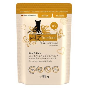 Comida húmeda para gatos jóvenes catz finefood kitten vacuno 16×85 g