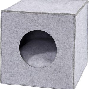 Cueva para gatos lionto de fieltro gris claro con almohada 33x37x33 cm