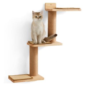 Estantes de pared para gatos FUKUMARU en madera con rascadores de sisal