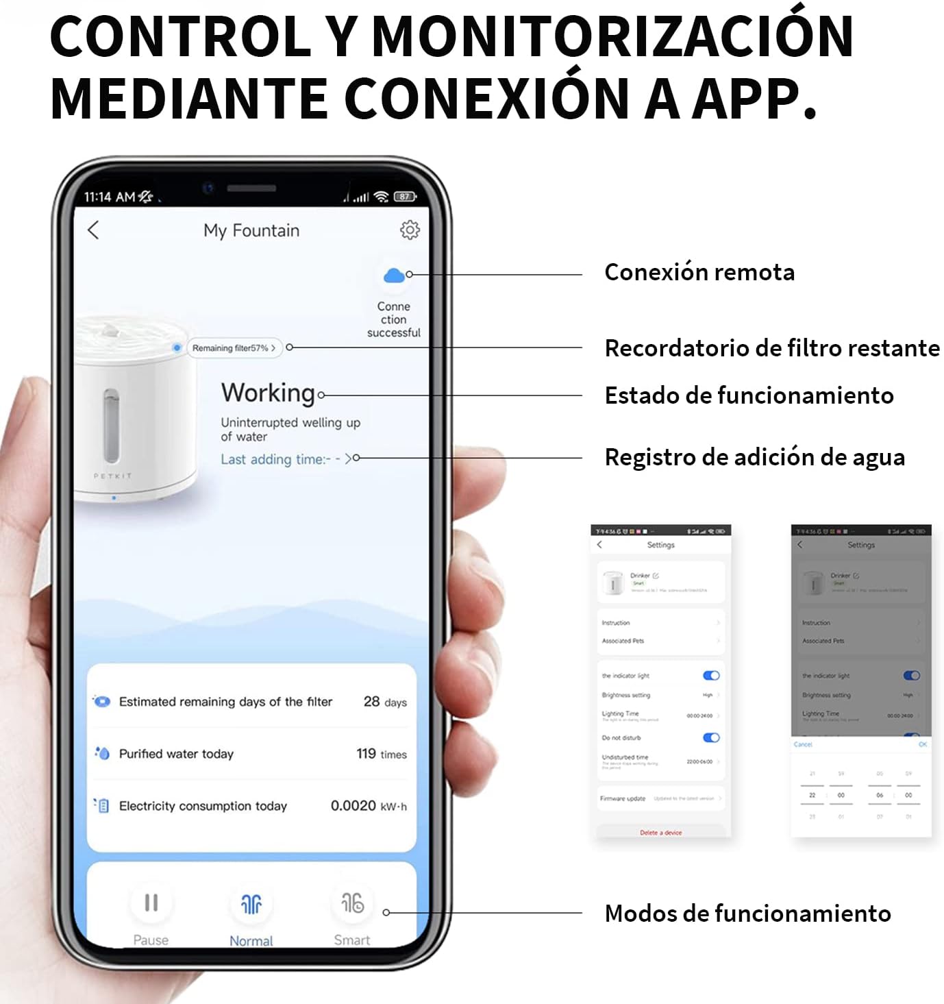 Fuente automática para gatos PETKIT Eversweet 2L, ultrasilenciosa con app - Imagen 7