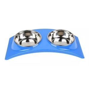 Comedero/Bebedero de melamina Doble curvo – S al L – Azul
