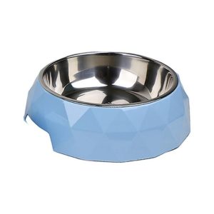 Comedero/Bebedero circular de melamina con bowl de acero inoxidable – Extra Large – Celeste