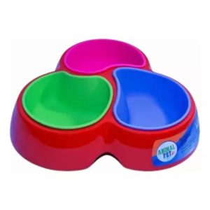 Comedero/Bebedero Triple Rojo y Azul