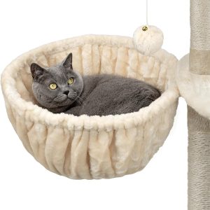 Hamaca de felpa suave lionto para gatos, diámetro 40 cm, beige