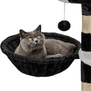 Hamaca de felpa suave para gatos lionto para árbol rascador, negra