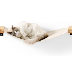 Hamaca de pared Fukumaru para gatos, madera de caucho, 91 × 33 cm