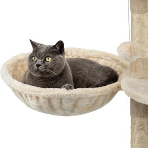 Hamaca felpa suave para gatos lionto beige 40 cm diámetro y 15 cm profundidad