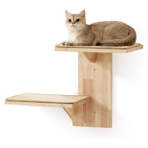 Mueble de pared para gatos Fukumaru con plataformas de madera y sisal