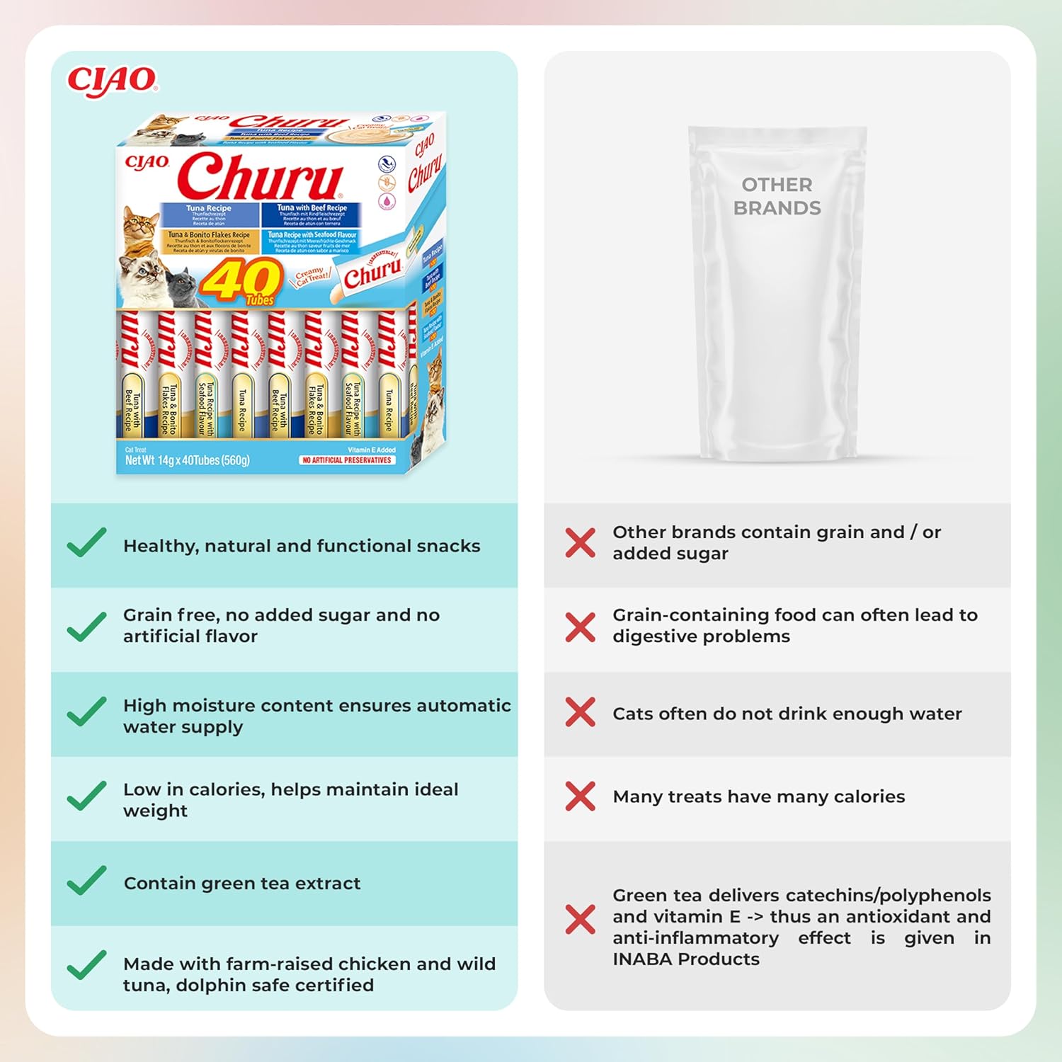 Premios para gatos inaba churu de atún, textura cremosa, 40 tubos x 14 g - Imagen 3