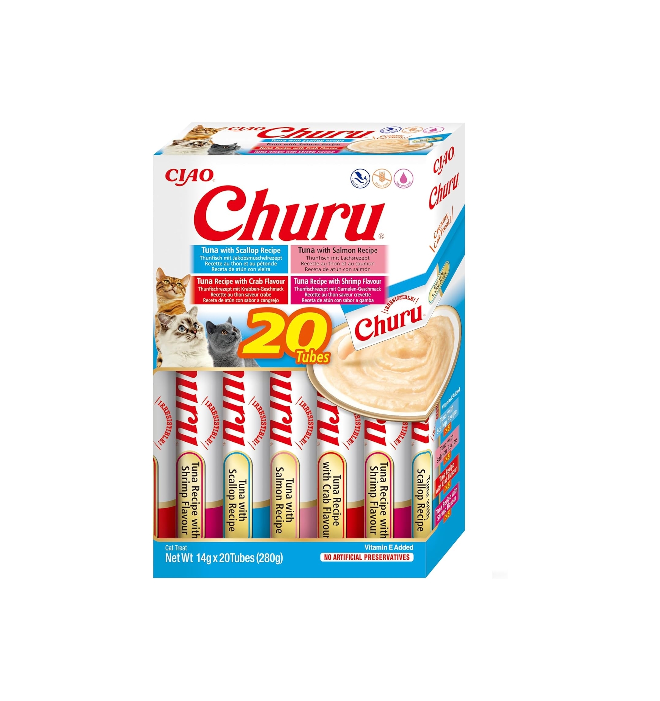 Premios para gatos inaba churu puré 4 sabores mariscos y atún 20x14g