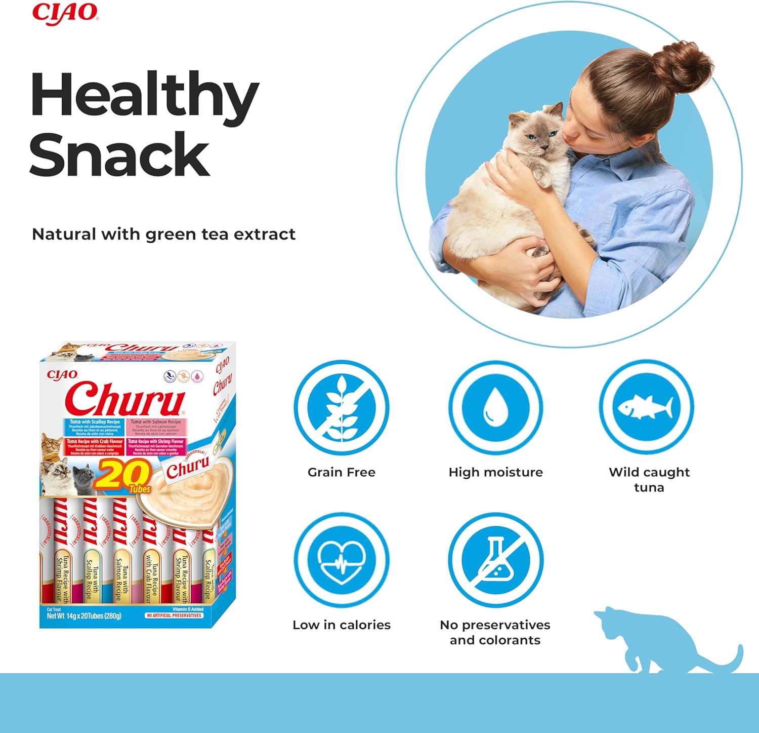 Premios para gatos inaba churu puré 4 sabores mariscos y atún 20x14g - Imagen 2