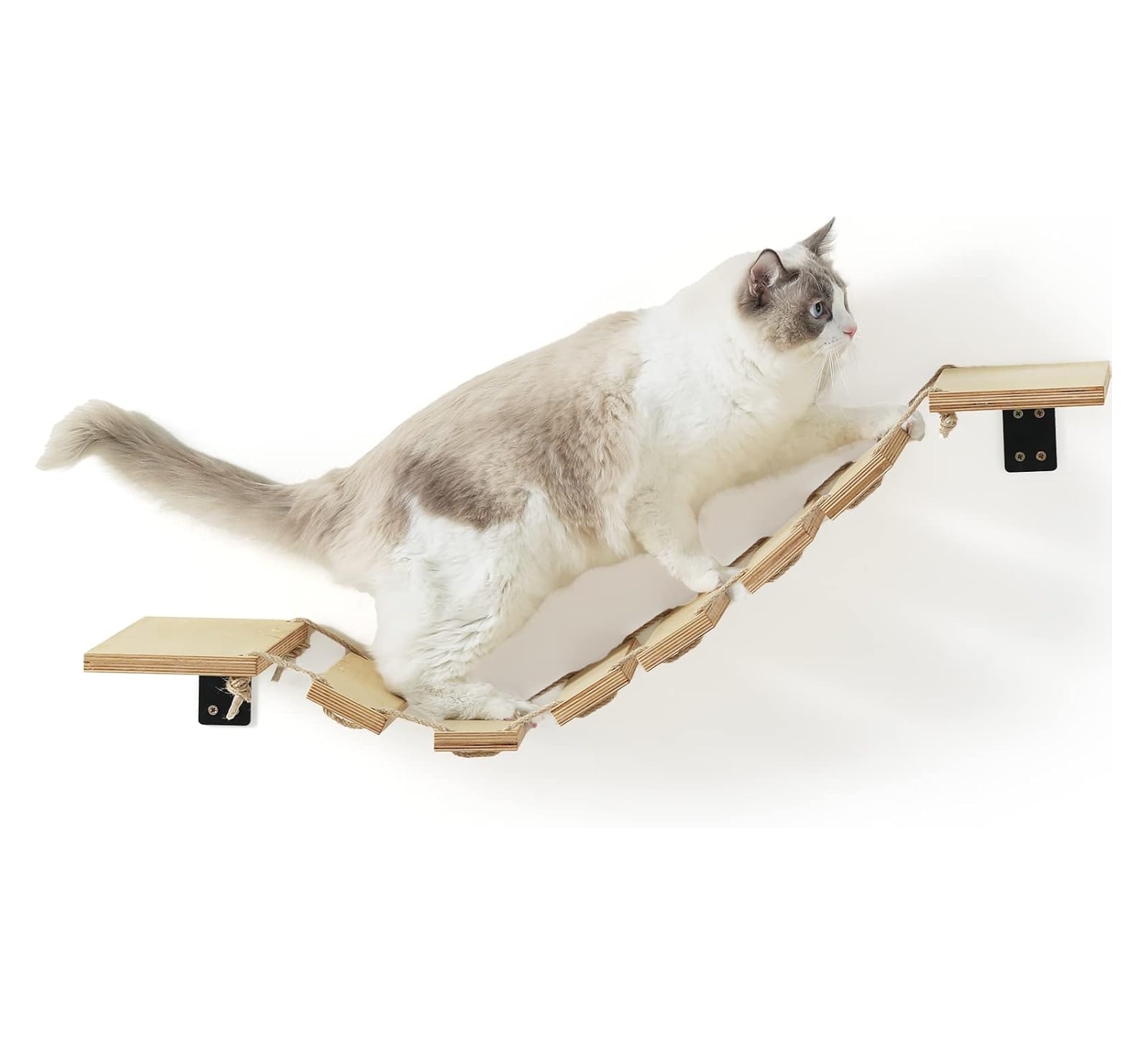 Puente para gatos FUKUMARU montado en pared, estante ancho y escalón