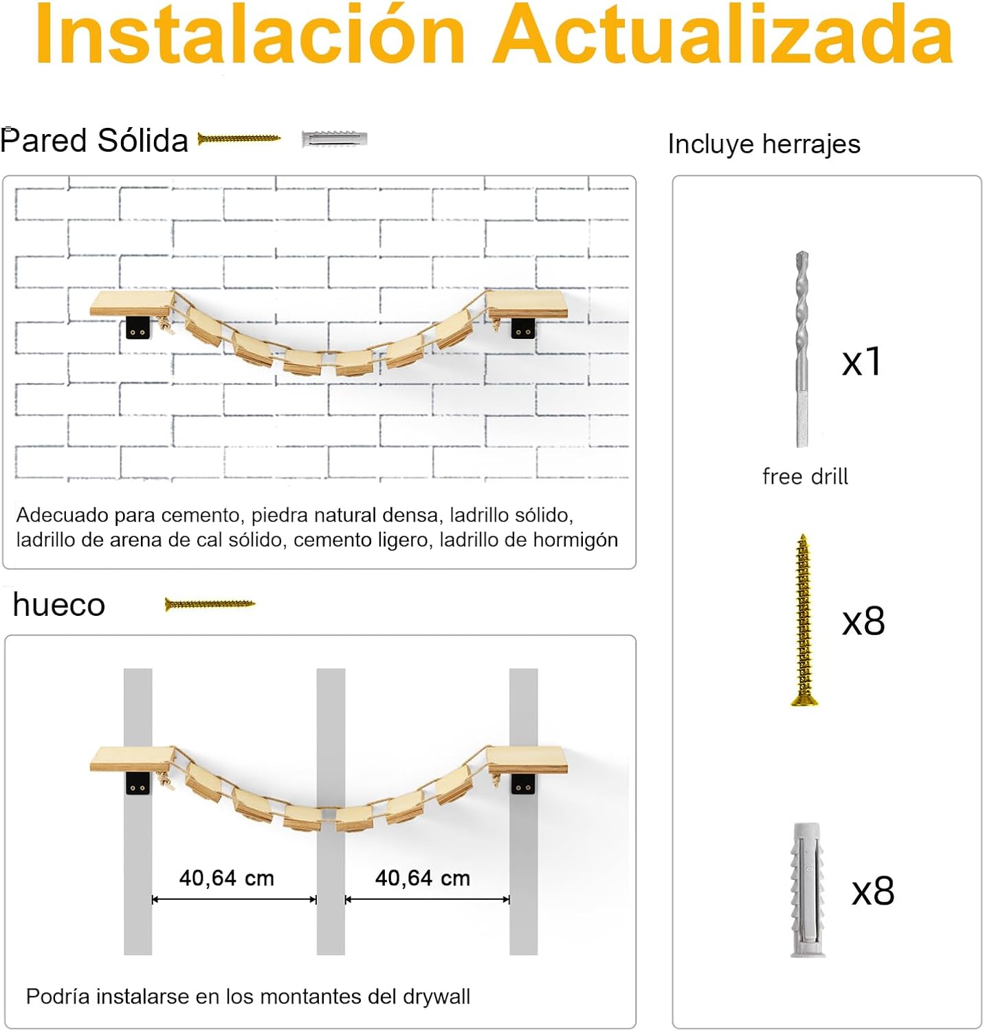 Puente para gatos FUKUMARU montado en pared, estante ancho y escalón - Imagen 4
