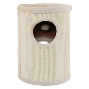 Rascador de sisal para gatos lionto con pelota y borde de peluche beige