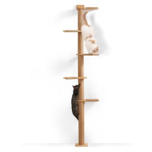 Rascador para gatos FUKUMARU de madera, torre de 5 niveles montada en pared