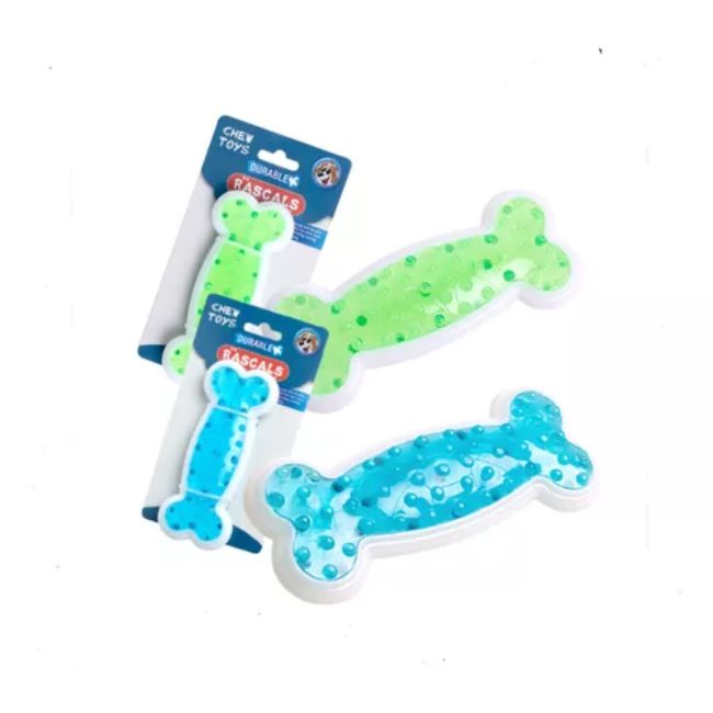 Juguete para Perros Hueso Rigido Plano Celeste y Verde