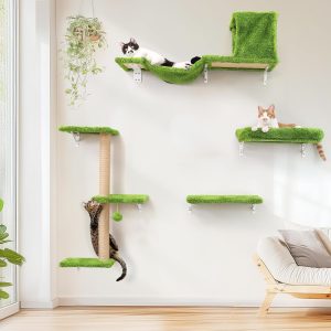 Set de pared de escalada para gatos FUKUMARU, 4 piezas, verde selva