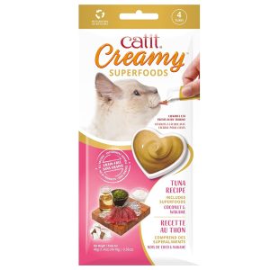 Snack húmedo para gatos Catit creamy superfood atún, coco y wakame 4x10g