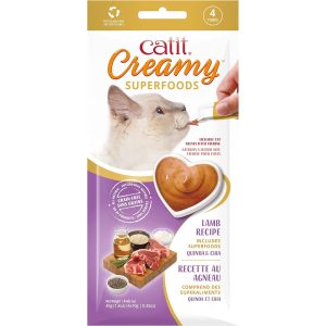 Snack húmedo para gatos catit creamy superfood cordero, quinoa y chía 4x10g