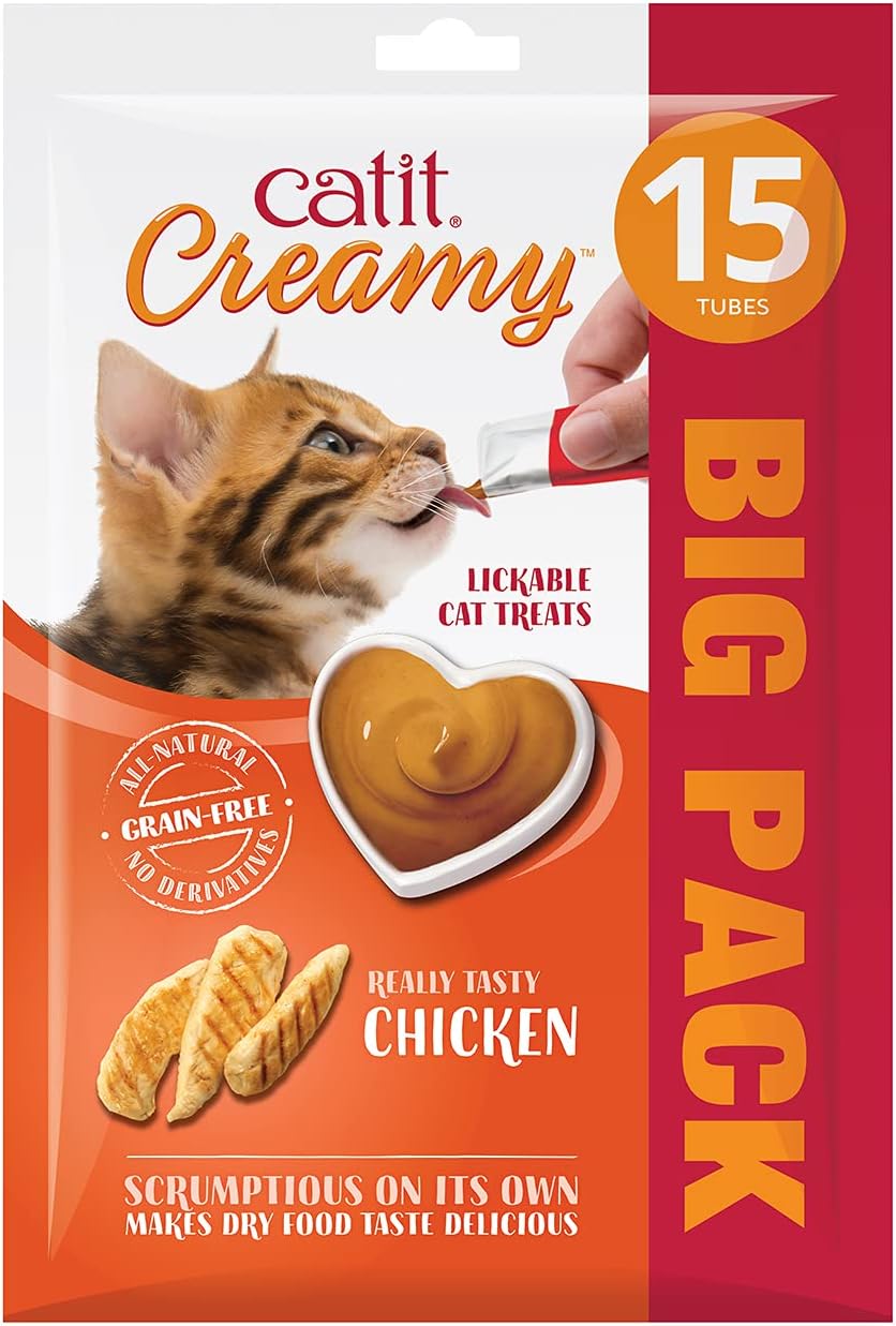 Snacks catit creamy pollo, pack de 15 unidades de 10 g