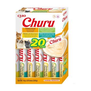 Snacks para gato inaba churu puré de pollo 4 sabores, 20 tubos x 14 g