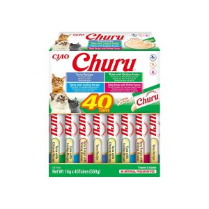 Snacks para gatos inaba churu 4 sabores de marisco y atún 40 tubos 14g