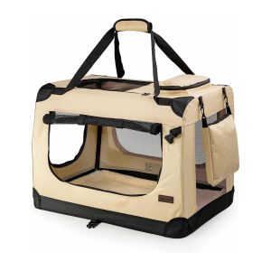 Transportin para gatos y perros Lionto plegable beige tamaño S 50x34x36 cm