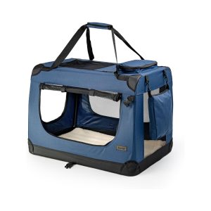 Transportin plegable para gatos y perros pequeños lionto azul tamaño S 50x34x36 cm