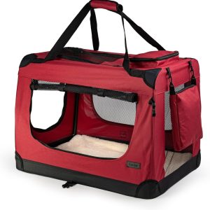 Transportín para gatos y perros Lionto plegable rojo tamaño S 50x34x36 cm